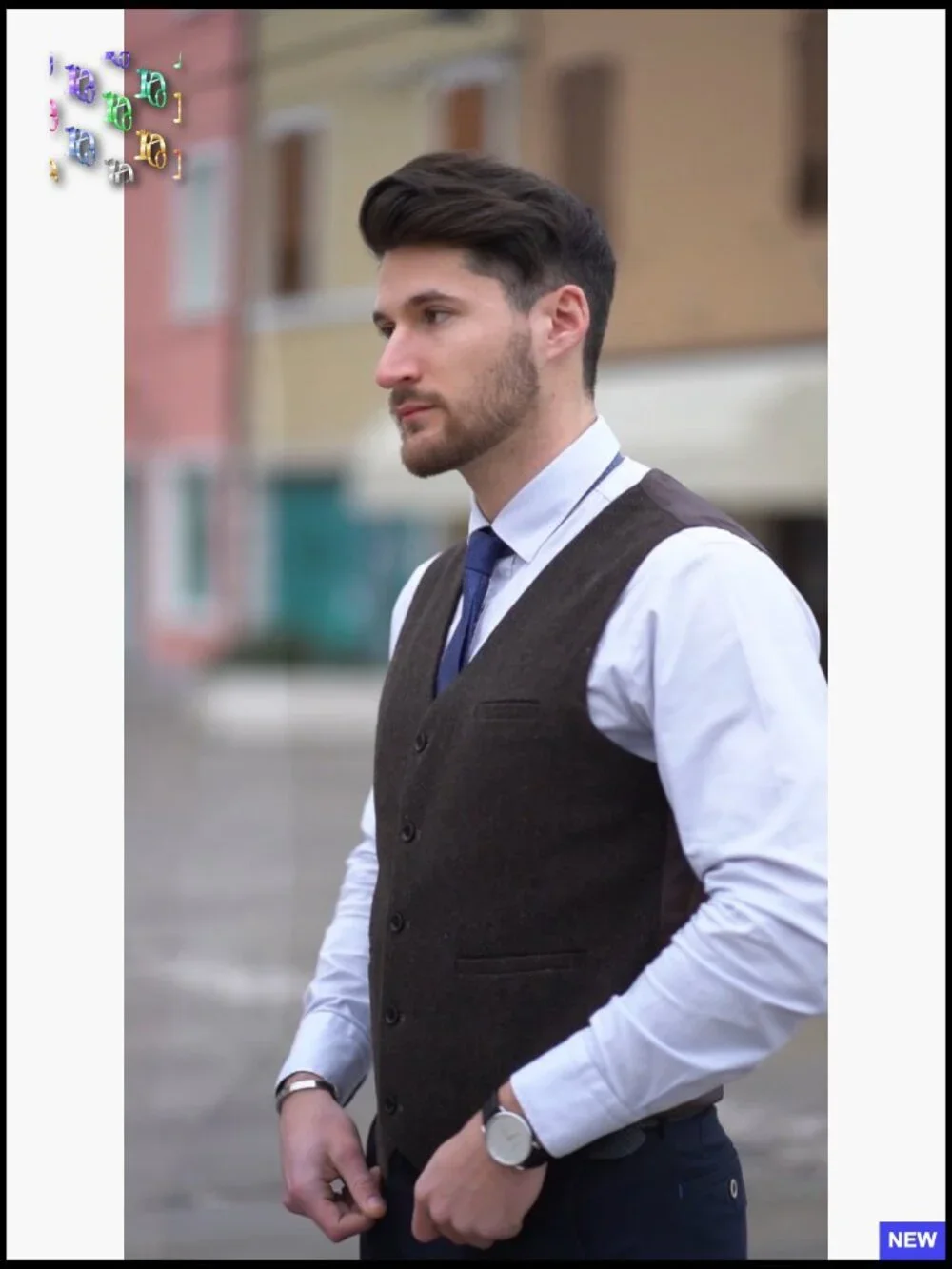 Herringbone Tweed Vest Slim Fit Wool Blend Vintage Waistcoat Formal Casual